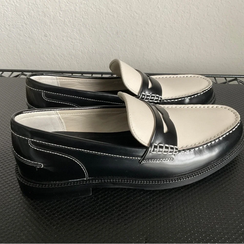 Aldo Buckley Mens Black White Leather Penny Loafers Pillow Walk Flex Size 7.5